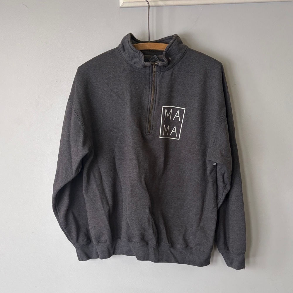Gildan Cozy Mom "Mama" Quarter Zip-Up Sweater Large Charcoal Layering Essential